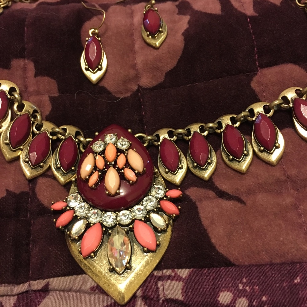 Eloquii Necklace Earring Statement Set Burgundy - image 2